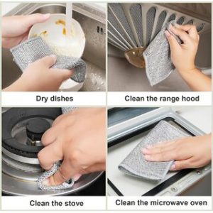 Multipurpose Wire Dishwashing Rags for Wet and Dry Stainless Steel Scrubber Non-Scratch Wire cloth Set of 4 PCs