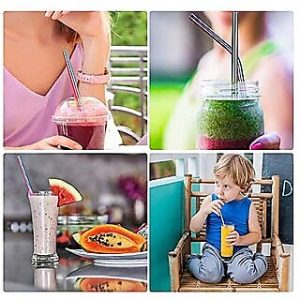 Reusable BPA-Free Metal Thick Long Dishwasher Safe Stainless Steel Drinking Straws 8.5 Inches (2 Straight 2 Bend and 1 C