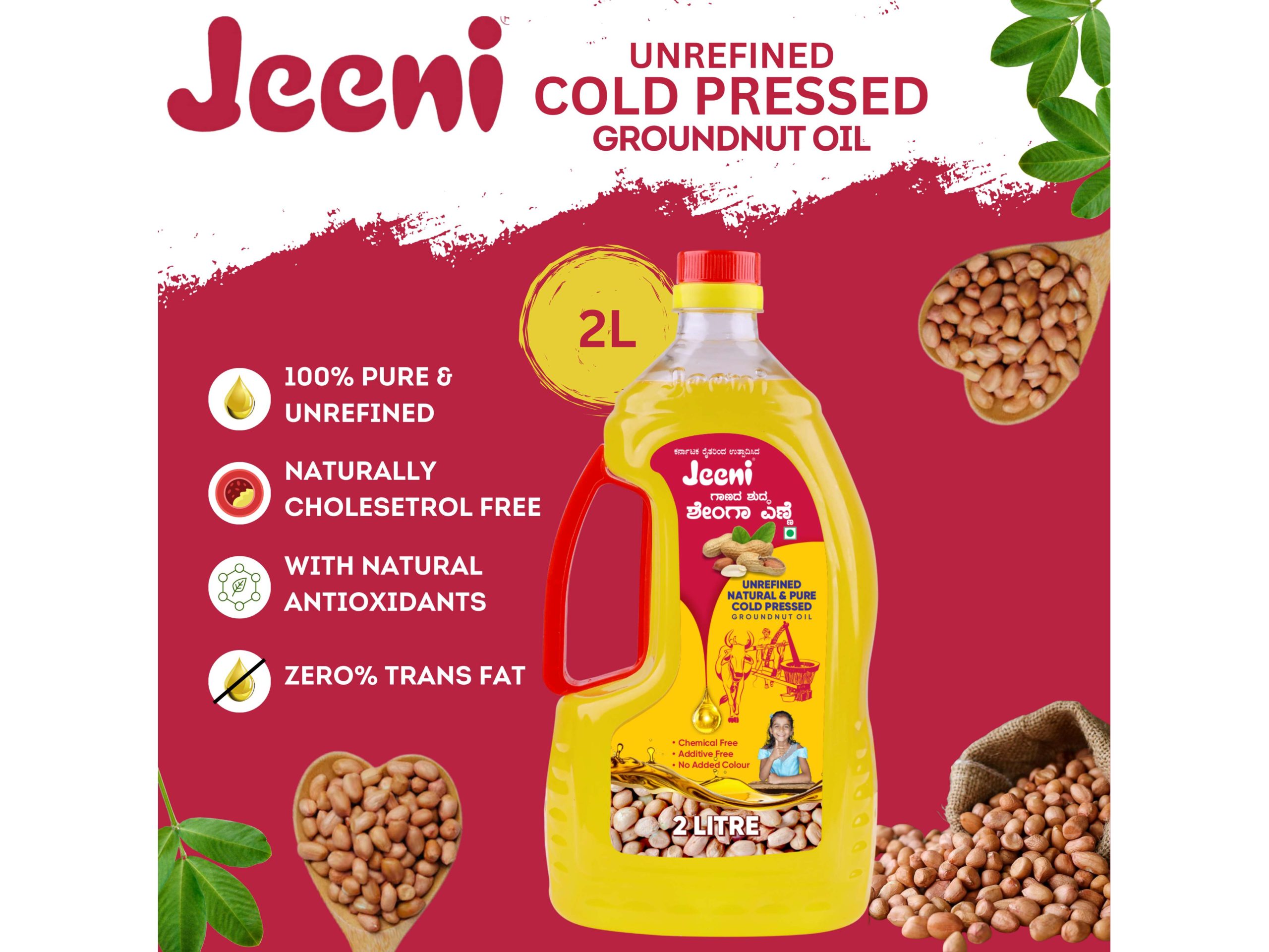 Jeeni Unrefined Natural & Pure Cold Pressed Groundnut Oil 2 LTR