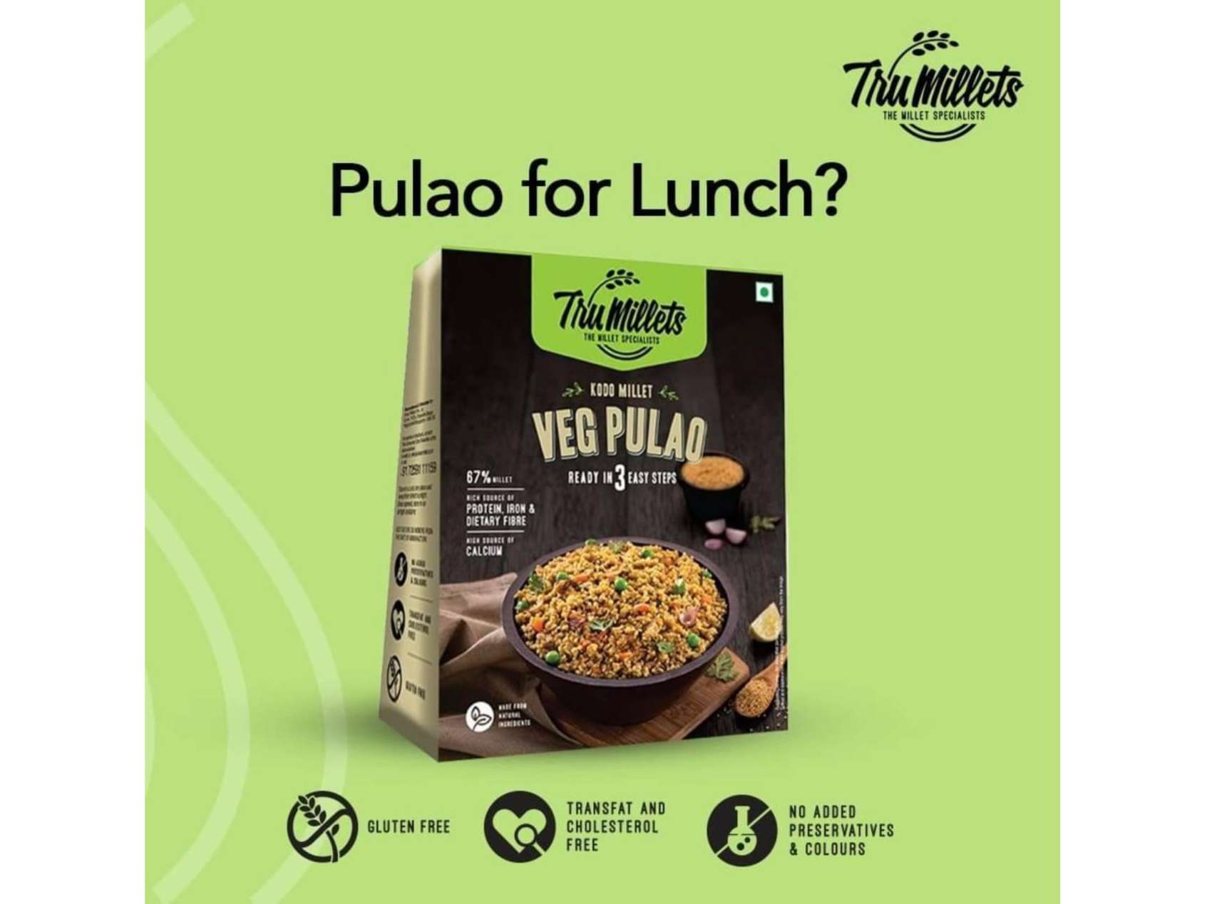 Combo- Kodo M Veg Pulao , Kodo M Bisibelebath , Little M Pepper Pongal- each 200gms - Image 2