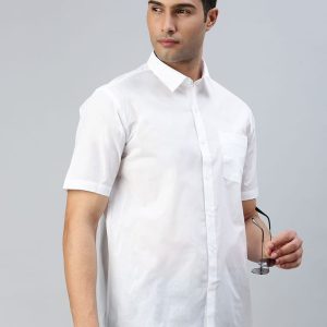 Mens Poly Cotton Half Sleeves White Shirt Coolex