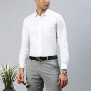 Mens Cotton Mixed Full Sleeves White Shirt Samrat