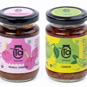 Ta Pickles | Small Onion & Lemon Ginger Green Chilli Pickle | 150g [Pack of 2] Combo Made with Cold Pressed Oil | Homemade | Traditional Indian Taste
