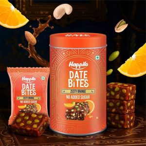 Happilo Premium Date Bites Zesty Orange Reusable Tins 200g