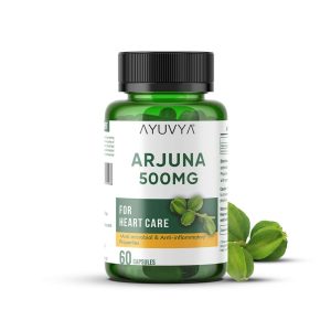 Ayuvya Arjuna Capsules || 500mg Bark Extract, Arjun Ki Chaal Powder - Heart Health Supplement for Cholesterol & Blood Pressure Management, 60 Capsules