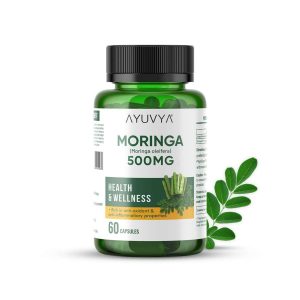 Ayuvya Moringa Capsules || 500mg Pure Moringa Oleifera Leaf Powder Extract - Nutrient-Rich Superfood for Immunity, Skin, Hair & Weight Management, 60 Capsules