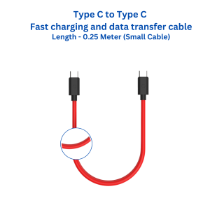 Twance TC23R PVC - Type C to Type C fast Charging & data transfer Cable, 0.25 Meter, Red color