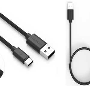 Twance 1  Meter PVC and Braided Type C to USB Fast charging and data transfer Cable,  Black Color (Pack of 2)