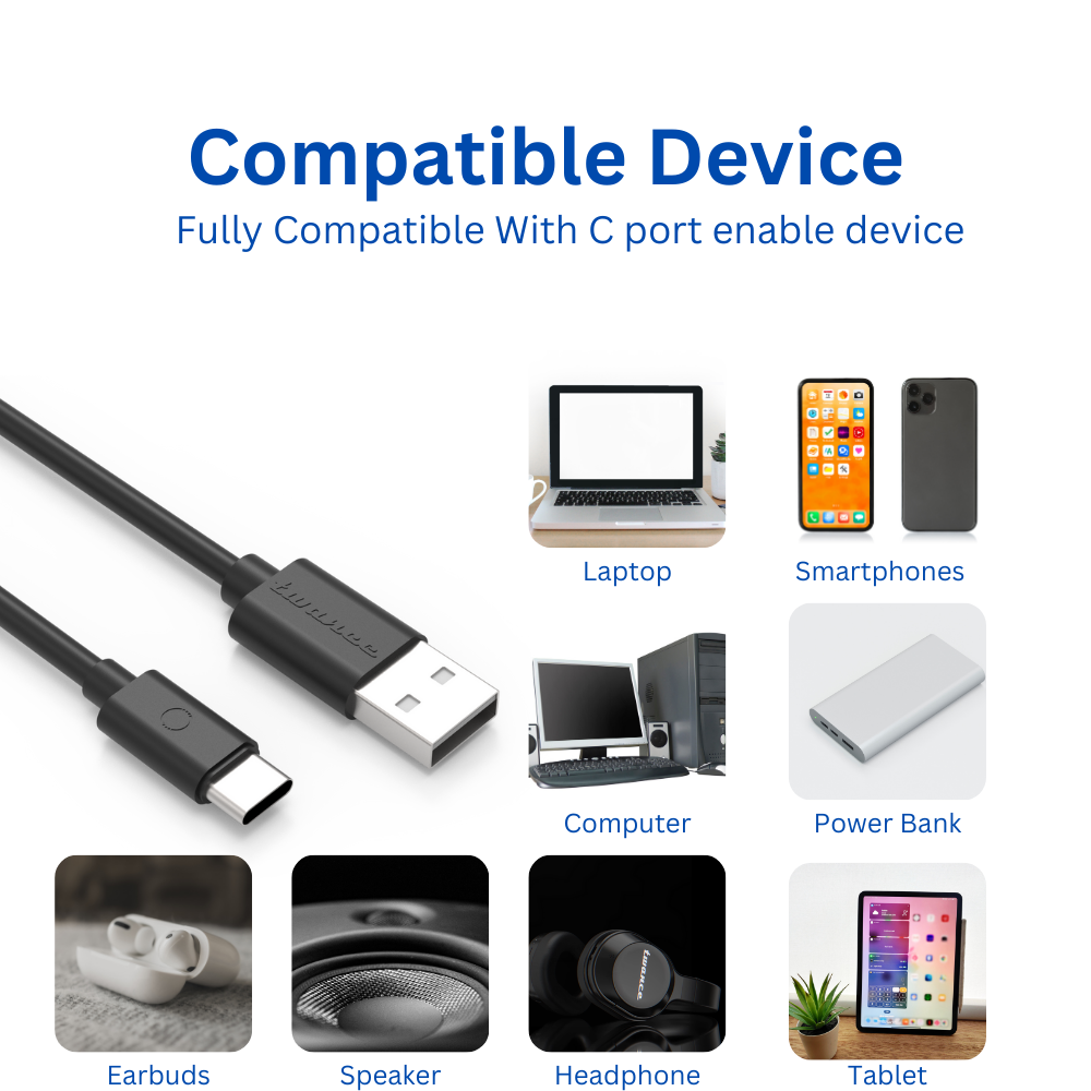 Twance T20 PVC - Type C to USB Charging & data transfer Cable, 1 M, Black - Image 3