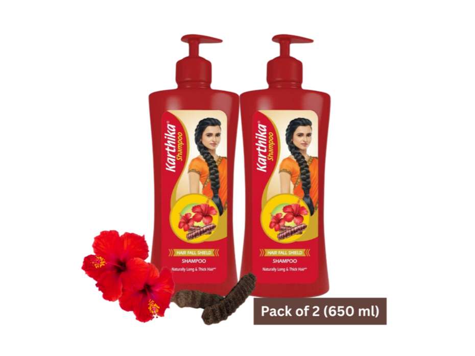 Karthika Hair Fall Shield Shampoo, 650 ml , With The Goodness Of Shikakai & Hibiscus, For Men & Women - Pack of 2 - Image 2