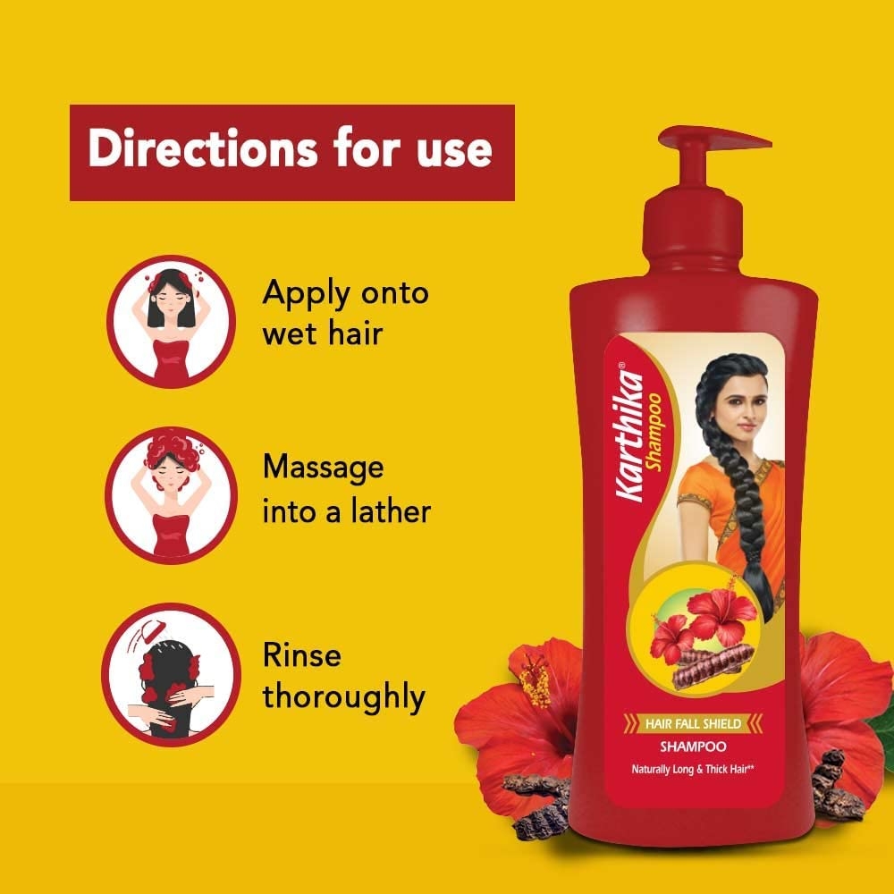 Karthika Hair Fall Shield Shampoo, Pack of 2 X 175 ml With the Goodness of Shikakai & Hibiscus, For Men & Women - Image 3