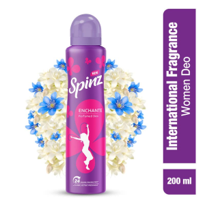 Spinz Enchante Perfumed Deo for Women International Fragrances Long Lasting Freshness, 24 Hours Protection from Odour causing Bacteria - 200 ml