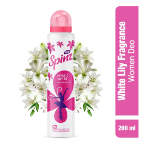 Spinz Mystic White Perfumed Deo for Women Fresh Lily Fragrance  Long Lasting Freshness, 24 Hours Protection from Odour causing Bacteria - 200 ml