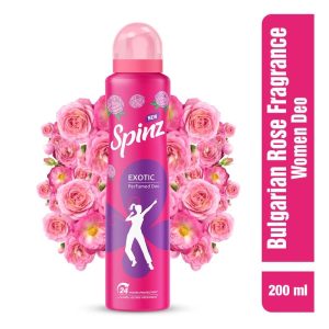 Spinz Exotic Perfumed Deo for Women, with Bulgarian Rose Fragrance for Long Lasting Freshness and 24 Hours Protection, 200ml  A long-lasting perfume deo for women 24-Hour Sweat and Body Odour Protection (Pack of 2)