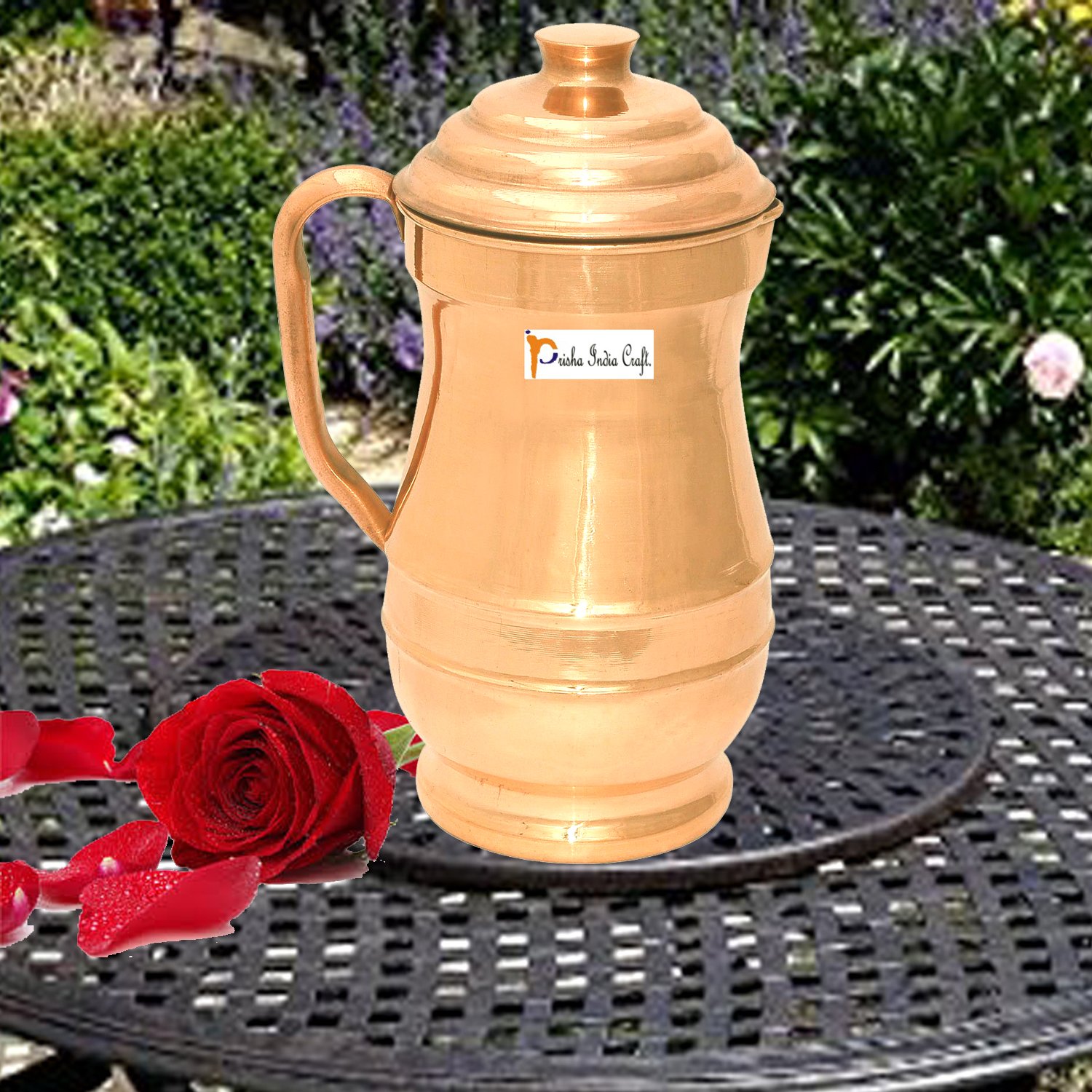 Prisha India Craft Pure Copper Jug Pitcher Maharaja Jug Storage Water 1300 ML - Image 3
