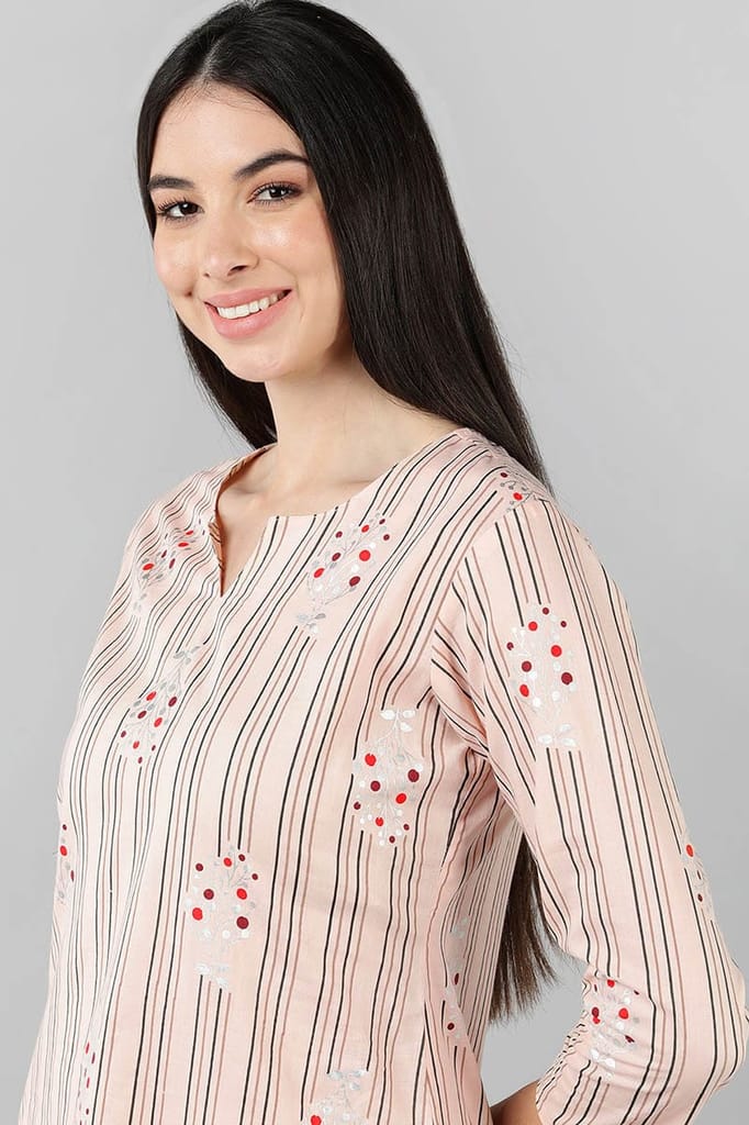 Peach Cotton Striped Night Suit VNWK1055 - Image 2