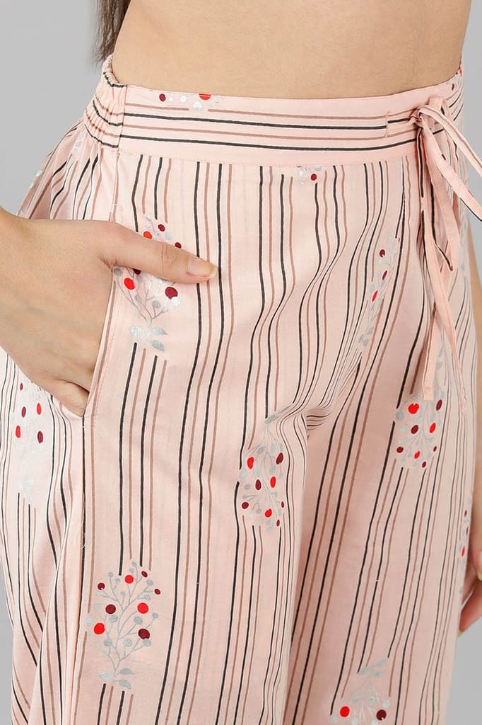 Peach Cotton Striped Night Suit VNWK1055 - Image 9