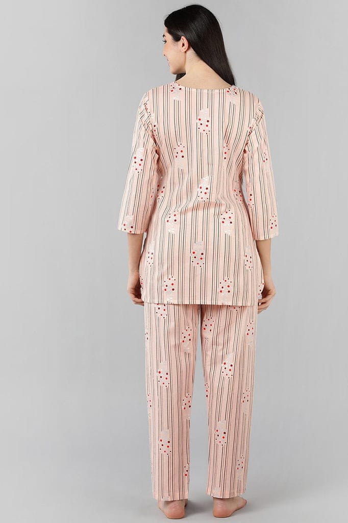 Peach Cotton Striped Night Suit VNWK1055 - Image 11